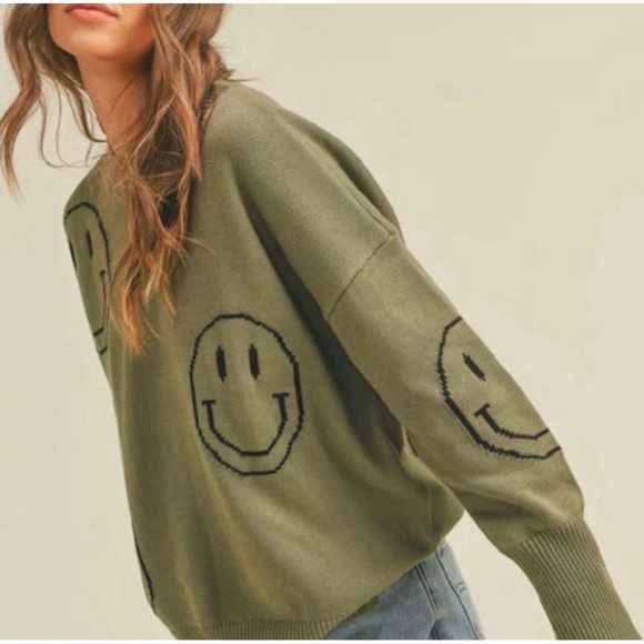 Miou Muse Sweaters - Miou Mise smiley face crewneck sweater green small